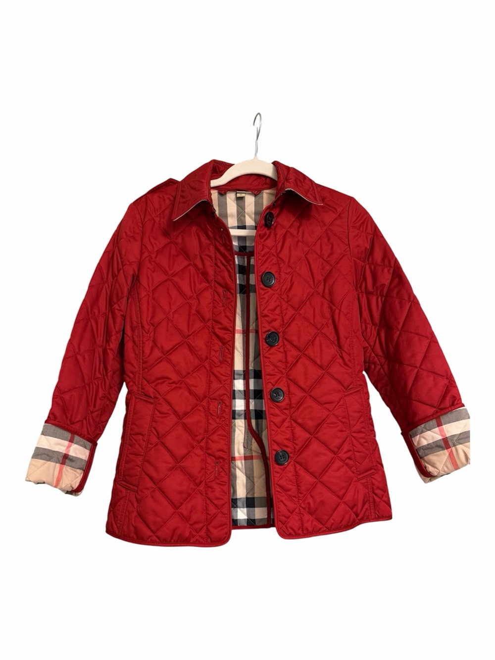 Burberry London Women's Red Quilted
Jacket / Coat - Check Lined